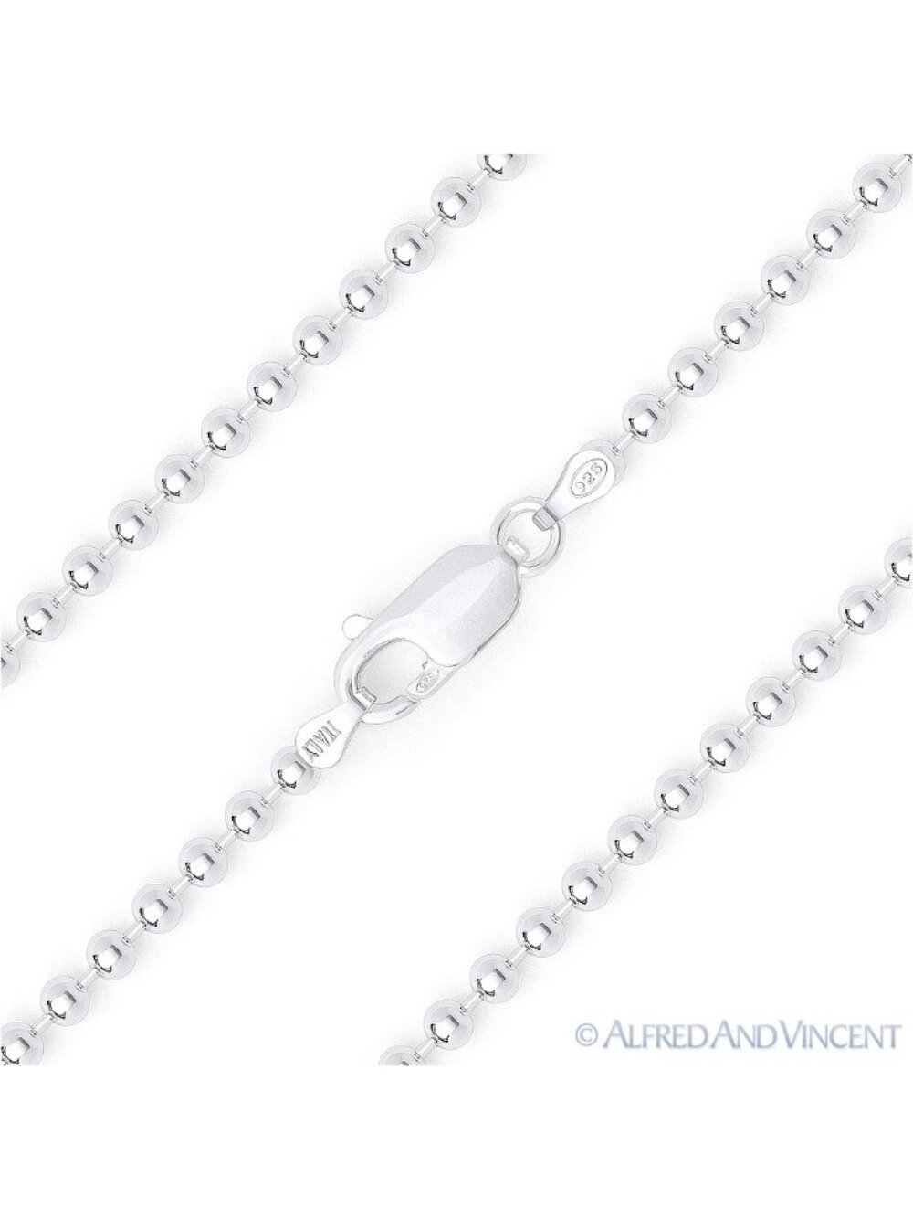 2.2mm Polished Ball Bead Link Italian Chain Necklace in .925 Sterling Silver 36"